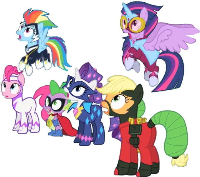 Size: 915x808 | Tagged: safe, artist:pascalmulokozi2, derpibooru import, edit, edited screencap, screencap, applejack, fili-second, humdrum, masked matter-horn, mistress marevelous, pinkie pie, radiance, rainbow dash, rarity, spike, twilight sparkle, twilight sparkle (alicorn), zapp, alicorn, earth pony, pegasus, pony, unicorn, power ponies (episode), season 4, background removed, image, jaw drop, open mouth, png, power ponies, shocked, shocked expression, shocked eyes, simple background, surprised, transparent background