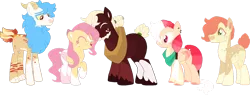 Size: 1280x484 | Tagged: safe, artist:klawiee, artist:selenaede, derpibooru import, big macintosh, fluttershy, oc, earth pony, hybrid, pegasus, pony, alternate design, bandana, base used, beard, coat markings, colored pupils, ear piercing, earring, earth pony oc, eyes closed, facial hair, family, female, fluttermac, freckles, horse collar, image, jewelry, kiss on the cheek, kissing, male, mare, offspring, open mouth, open smile, parent:big macintosh, parent:fluttershy, parents:fluttermac, pegasus oc, piercing, png, shipping, simple background, smiling, step-father, straight, transparent background, twitterina design, unshorn fetlocks, wings