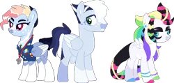 Size: 855x407 | Tagged: safe, artist:klawiee, artist:selenaede, derpibooru import, rainbow dash, soarin', oc, pegasus, pony, alternate design, alternate hairstyle, base used, clothes, coat markings, family, female, image, male, mare, multicolored hair, offspring, parent:rainbow dash, parent:soarin', parents:soarindash, pegasus oc, png, rainbow hair, shipping, small wings, soarindash, socks (coat marking), stallion, straight, twitterina design, uniform, whistle, whistle necklace, wings, wonderbolts dress uniform
