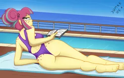 Size: 2000x1267 | Tagged: suggestive, artist:drake-rex, derpibooru import, sour sweet, equestria girls, ass, butt, clothes, freckles, image, one-piece swimsuit, png, solo, swimsuit
