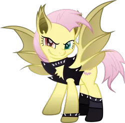 Size: 3360x3292 | Tagged: safe, artist:lincolnbrewsterfan, derpibooru import, fluttershy, bat pony, a bird in the hoof, bats!, my little pony: the movie, scare master, .svg available, alternate cutie mark, alternate design, alternate hairstyle, alternate tailstyle, bat ponified, bomber jacket, boots, bootstrap paradox, bracelet, chest fluff, choker, claws, clothes, collar, cute, cute little fangs, fangs, female, flutterbat, flutterpunk, fusion, heterochromia, image, inkscape, inverted mouth, jacket, leather, leather jacket, looking at you, messy mane, messy tail, movie accurate, png, punk, race swap, red eyes, rocker, shoes, shyabates, shyabetes, simple background, smiling, smiling at you, smirk, socks, spiked choker, spiked collar, spiked wristband, tail, transparent background, vector, vest, wing claws, wings, wristband