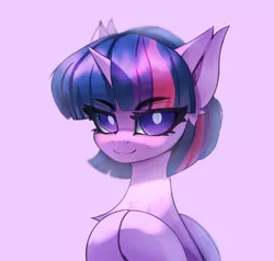 Size: 3008x2863 | Tagged: safe, artist:jfrxd, derpibooru import, twilight sparkle, twilight sparkle (alicorn), alicorn, pony, bust, ear fluff, eye clipping through hair, female, high res, horn, image, mare, pink background, png, simple background, smiling, solo, white pupils