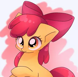 Size: 1525x1515 | Tagged: safe, artist:namaenonaipony, derpibooru import, apple bloom, earth pony, pony, adorabloom, apple bloom's bow, bow, cute, eye clipping through hair, female, filly, foal, hair bow, image, jpeg, simple background, smiling, solo, white background