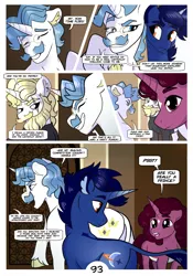 Size: 2100x3000 | Tagged: safe, artist:loryska, derpibooru import, fancypants, prince blueblood, oc, oc:indigo sky, oc:la belle estelle, pony, comic:friendship grows, image, magical lesbian spawn, offspring, parent:trixie, parent:twilight sparkle, parents:twixie, png