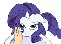 Size: 2645x1900 | Tagged: safe, artist:godoffury, color edit, derpibooru import, edit, human, pony, unicorn, bedroom eyes, colored, female, hand, hug, image, looking at you, mare, offscreen character, offscreen human, petting, png, pov, simple background, smiling, white background