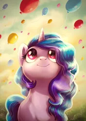 Size: 707x1000 | Tagged: safe, artist:yulyeen, derpibooru import, izzy moonbow, pony, unicorn, my little pony: a new generation, spoiler:g5, balloon, g5, image, jpeg, solo