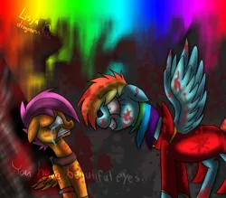 Size: 896x784 | Tagged: dead source, semi-grimdark, artist:lisyadragoness12, derpibooru import, rainbow dash, scootaloo, fanfic:rainbow factory, absentia, blood, crying, dialogue, fanfic art, image, liquid rainbow, png, spectra, this will end in death