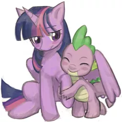 Size: 1200x1200 | Tagged: safe, artist:arasanka, derpibooru import, spike, twilight sparkle, twilight sparkle (alicorn), alicorn, dragon, pony, blushing, cute, duo, eyes closed, female, hug, image, male, mama twilight, mare, png, simple background, smiling, spikabetes, spikelove, twiabetes, white background