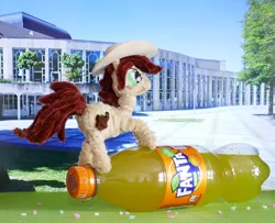 Size: 2322x1886 | Tagged: safe, artist:malte279, derpibooru import, oc, oc:canni soda, earth pony, chenille, chenille stems, chenille wire, craft, earth pony oc, fanta, galacon, hat, image, jpeg, mascot, pipe cleaner sculpture, pipe cleaners