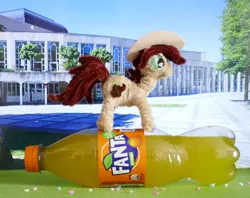 Size: 1920x1519 | Tagged: safe, artist:malte279, derpibooru import, oc, oc:canni soda, earth pony, chenille, chenille stems, chenille wire, craft, earth pony oc, fanta, galacon, hat, image, jpeg, mascot, pipe cleaner sculpture, pipe cleaners