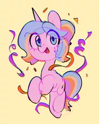 Size: 1161x1454 | Tagged: safe, artist:dawnfire, oc, oc:oofy colorful, unofficial characters only, pony, unicorn, confetti, eye clipping through hair, female, horn, image, jpeg, mare, open mouth, solo, unicorn oc