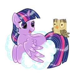 Size: 1024x1024 | Tagged: safe, artist:rainjay-xx, derpibooru import, owlowiscious, twilight sparkle, twilight sparkle (alicorn), alicorn, bird, owl, pony, cloud, female, image, male, mare, png, simple background, transparent background