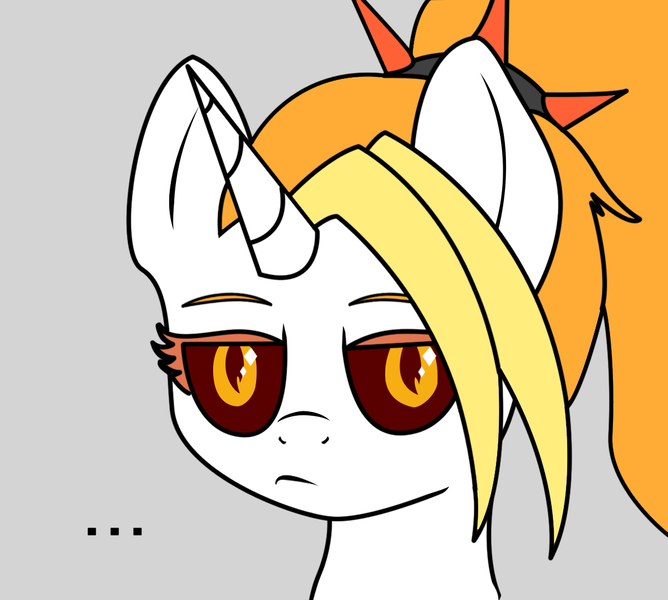 Size: 1200x1078 | Tagged: safe, artist:ramprover, derpibooru import, oc, oc:dyx, unofficial characters only, alicorn, pony, ..., alicorn oc, blonde, blonde mane, bust, female, gray background, horn, image, lidded eyes, looking sideways, mare, png, portrait, simple background, solo, unamused, vector, wings