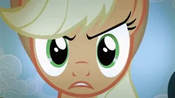 Size: 800x450 | Tagged: safe, derpibooru import, screencap, applejack, earth pony, pony, bats!, season 4, angry, close-up, female, image, looking at you, mare, narrowed eyes, png, solo, stop the bats