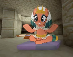 Size: 1114x867 | Tagged: safe, artist:jhayarr23, artist:ramprover, derpibooru import, edit, somnambula, pegasus, pony, a rockhoof and a hard place, clothes, cute, egyptian, female, happy, image, lotus position, mare, minecraft, png, smiling, solo, somnambetes, video game, video game crossover