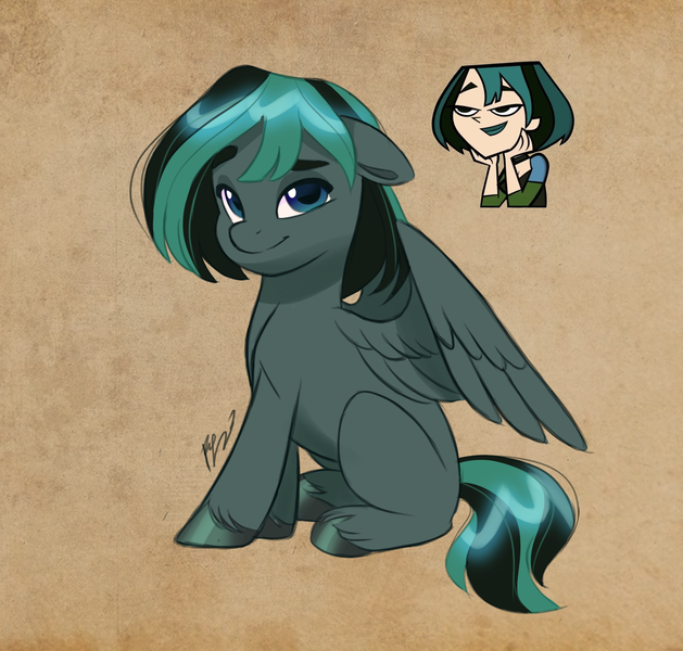 Size: 3679x3508 | Tagged: safe, artist:artharuhi, derpibooru import, ponified, pegasus, pony, female, gwen, image, looking at you, mare, multicolored mane, png, solo, total drama, total drama island