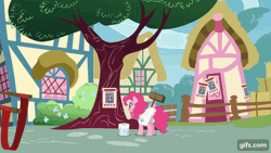 Size: 640x360 | Tagged: safe, derpibooru import, screencap, derpy hooves, maud pie, pinkie pie, earth pony, pegasus, pony, season 8, the maud couple, spoiler:s08, animated, cart, female, gif, gifs.com, hay, image, male, mare, smiling, spread wings, stallion, walking, wanted poster, wings