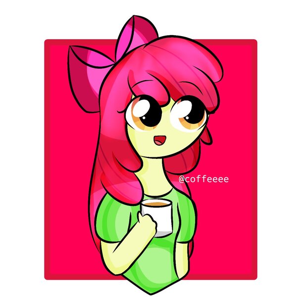 Size: 1280x1280 | Tagged: safe, artist:adelia122425471, derpibooru import, apple bloom, equestria girls, coffee, image, jpeg, solo