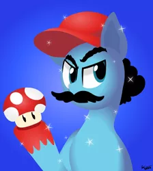 Size: 1980x2213 | Tagged: safe, artist:isaac_pony, derpibooru import, idw, ponified, crystal pony, earth pony, pony, friends forever, spoiler:comic, cap, crossover, facial hair, hat, image, mario, mario's hat, moustache, png, solo, super mario bros.