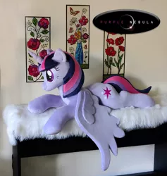 Size: 1280x1353 | Tagged: safe, artist:purplenebulastudios, derpibooru import, twilight sparkle, twilight sparkle (alicorn), alicorn, pony, image, irl, jpeg, life size, lying down, photo, plushie, prone, solo