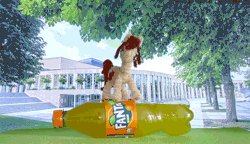 Size: 2082x1200 | Tagged: safe, alternate version, artist:malte279, derpibooru import, oc, oc:canni soda, earth pony, animated, chenille, chenille stems, chenille wire, craft, earth pony oc, fanta, galacon, gif, image, mascot, pipe cleaner sculpture, pipe cleaners, rotating, rotation