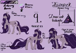 Size: 5906x4169 | Tagged: safe, artist:hrabiadeblacksky, derpibooru import, oc, oc:kwarek, unofficial characters only, bat pony, earth pony, pony, background, background ping, female, image, mare, png, purple hair, reference sheet, solo