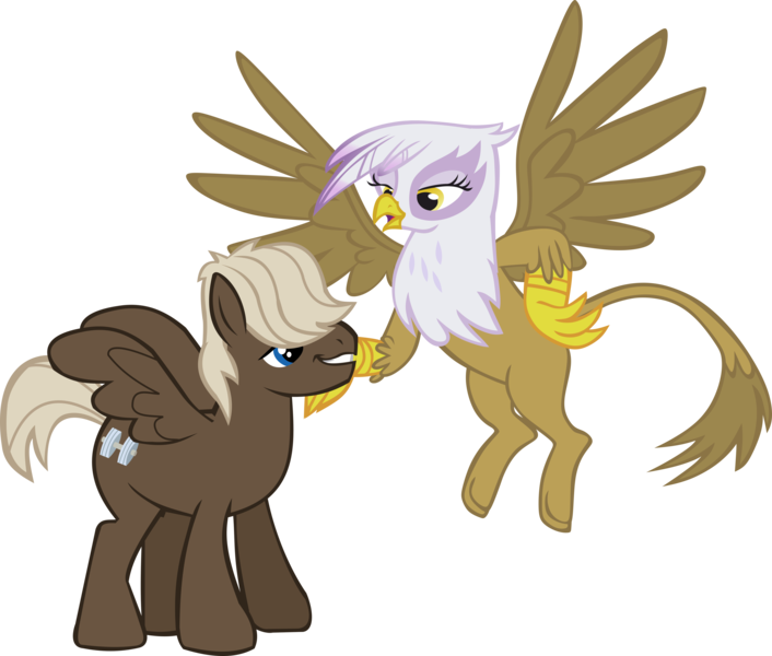 Size: 4885x4153 | Tagged: safe, artist:memnoch, artist:thebosscamacho, derpibooru import, edit, vector edit, dumbbell, gilda, gryphon, pegasus, sonic rainboom (episode), absurd resolution, female, gildabell, high res, image, male, png, shipping, simple background, straight, transparent background, vector