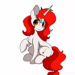 Size: 1080x1080 | Tagged: artist needed, source needed, safe, derpibooru import, oc, oc:shallow light, unofficial characters only, pony, unicorn, cute, eyebrows, eyebrows visible through hair, female, horn, image, jewelry, jpeg, looking at you, mare, ocbetes, ring, simple background, sitting, smiling, smiling at you, tail, tail ring, unicorn oc, white background