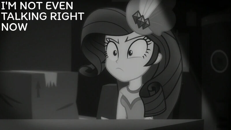 Size: 1280x720 | Tagged: safe, derpibooru import, edit, edited screencap, editor:quoterific, screencap, rarity, equestria girls, equestria girls series, rarity investigates: the case of the bedazzled boot, black and white, female, grayscale, image, jpeg, monochrome, rarity investigates (eqg): trixie, solo, text