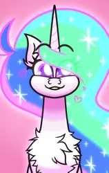 Size: 3420x5400 | Tagged: safe, artist:iceflower99, derpibooru import, princess celestia, chest fluff, ear fluff, happy, heart, image, missing accessory, png, purple eyes, simple background, smiling, video at source, video in description