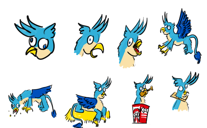 Size: 1280x793 | Tagged: safe, artist:horsesplease, derpibooru import, gallus, gryphon, chicken meat, clucking, crowing, derp, flying, food, fried chicken, gallus the rooster, gallusposting, image, kfc, meat, mouth hold, nest, pecking, png, simple background, stupid, that griffon sure does love kfc, transparent background