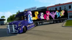 Size: 1600x900 | Tagged: safe, artist:morozovbrony, artist:yulyeen, derpibooru import, applejack, fluttershy, pinkie pie, rainbow dash, rarity, twilight sparkle, euro truck simulator 2, image, jpeg, mane six, my little pony, princessluna, russian flag, truck, vehicle, volvo