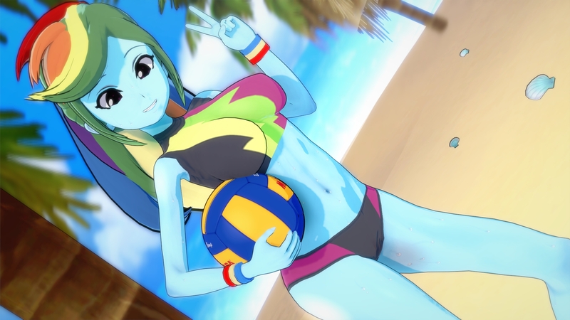 Size: 1920x1080 | Tagged: safe, artist:hornydogo, derpibooru import, rainbow dash, equestria girls, 3d, beach, image, jpeg, koikatsu