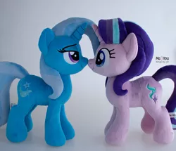 Size: 1500x1292 | Tagged: safe, artist:meplushyou, derpibooru import, starlight glimmer, trixie, pony, unicorn, boop, duo, female, gray background, image, irl, jpeg, looking at each other, looking at someone, mare, noseboop, photo, plushie, simple background, smiling