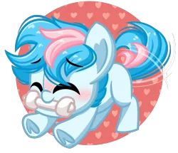 Size: 2732x2346 | Tagged: safe, artist:emberslament, derpibooru import, oc, oc:blue chewings, unofficial characters only, pony, blushing, bone, chibi, cute, eyes closed, heart, heart hoof, image, png, simple background, tail, tail wag, transparent background, underhoof