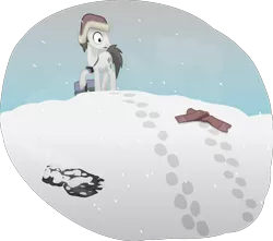 Size: 2677x2369 | Tagged: safe, artist:equestriaexploration, derpibooru import, lucky breaks, pony, atg 2022, clothes, hat, image, newbie artist training grounds, png, scarf, simple background, snow, solo, transparent background