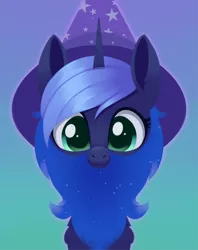 Size: 1778x2247 | Tagged: safe, artist:dusthiel, derpibooru import, princess luna, pony, atg 2022, beard, facial hair, hat, image, newbie artist training grounds, png, solo, witch hat