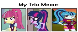 Size: 1298x542 | Tagged: safe, derpibooru import, sci-twi, sonata dusk, sour sweet, twilight sparkle, equestria girls, image, jpeg, meme, ponytail