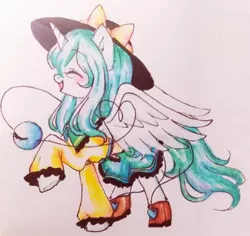 Size: 650x614 | Tagged: safe, artist:一般路过恋猹, derpibooru import, ponified, alicorn, pony, clothes, crossover, female, happy, hat, image, jpeg, komeiji koishi, mare, skirt, smiling, touhou