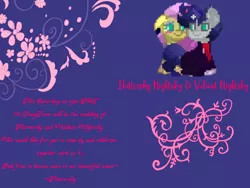 Size: 4032x3024 | Tagged: safe, artist:artiststr, derpibooru import, fluttershy, oc, oc:valiant nightsky, pegasus, pony, unicorn, pony town, canon x oc, clothes, couple, dress, ear piercing, earring, female, image, invitation, inviting, jewelry, love, male, mare, marriage, piercing, png, stallion, suit, wedding
