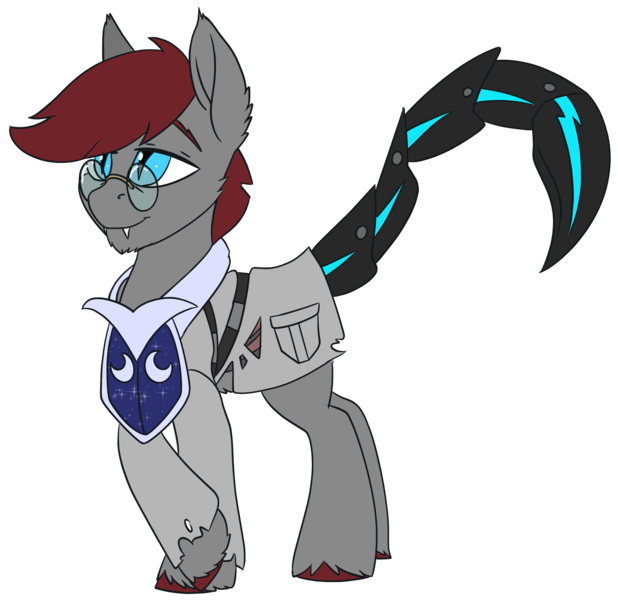 Size: 2968x2880 | Tagged: safe, artist:brainiac, derpibooru import, oc, oc:doctor scorp, bat pony, pony, fallout equestria, fallout equestria:all things unequal (pathfinder), hidden wings, image, male, png, robo scorpion tail, simple background, solo, stallion, transparent background
