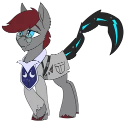 Size: 2968x2880 | Tagged: safe, artist:brainiac, derpibooru import, oc, oc:doctor scorp, bat pony, pony, fallout equestria, fallout equestria:all things unequal (pathfinder), hidden wings, image, male, png, robo scorpion tail, simple background, solo, stallion, transparent background