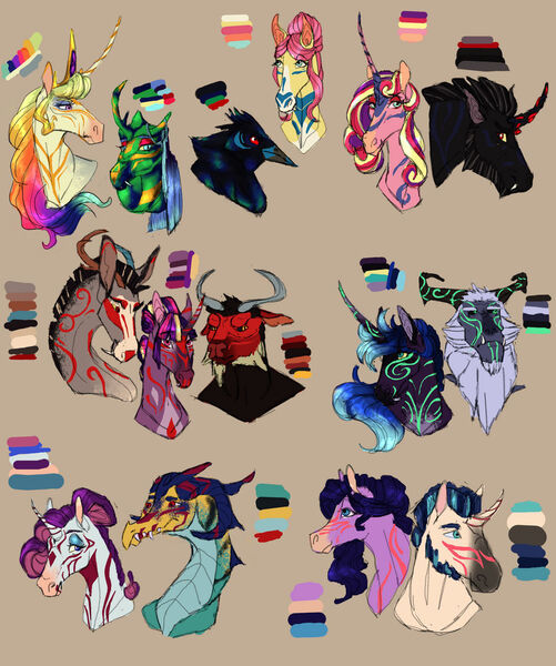 Size: 900x1077 | Tagged: safe, artist:ashurikrbg, derpibooru import, amira, discord, fluttershy, king sombra, lord tirek, princess cadance, princess celestia, princess ember, princess luna, queen chrysalis, rarity, shining armor, storm king, twilight sparkle, twilight sparkle (alicorn), oc, oc:prince quentin, alicorn, changeling, changeling queen, draconequus, dragon, earth pony, pegasus, pony, saddle arabian, taur, unicorn, yeti, my little pony: the movie, alternate design, alternate universe, beige background, bust, canon x oc, chryslestia, dragoness, emberity, female, hoers, image, infidelity, jpeg, lesbian, male, mare, polyamory, shipping, simple background, somdance, stallion, straight, twitterina design