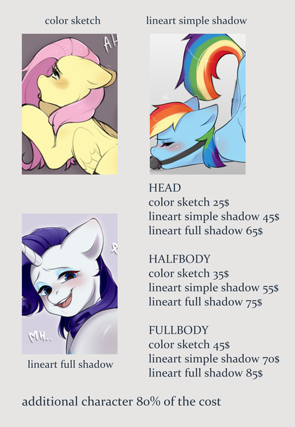 Size: 2280x3300 | Tagged: suggestive, artist:ggashhhhissh, derpibooru import, fluttershy, rainbow dash, rarity, oc, pony, advertisement, any gender, any race, any species, ballgag, commission, commission info, gag, image, png, price list, price sheet, text