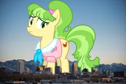 Size: 1200x800 | Tagged: safe, artist:jeatz-axl, artist:thegiantponyfan, derpibooru import, chickadee, ms. peachbottom, earth pony, pony, female, giant pony, giant/macro earth pony, giantess, highrise ponies, image, irl, jpeg, macro, mare, mega giant, photo, ponies in real life, salt lake city, utah