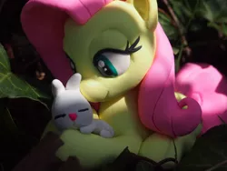 Size: 4032x3024 | Tagged: safe, artist:dustysculptures, derpibooru import, angel bunny, fluttershy, pegasus, pony, rabbit, animal, craft, female, hug, image, jpeg, mare, sculpture, sleeping, solo