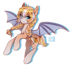 Size: 1024x986 | Tagged: safe, artist:alicetriestodraw, derpibooru import, oc, oc:pumpkin crumble, bat pony, fangs, flying, full body, image, png, short tail, simple background, solo, tail, transparent background, twin braids