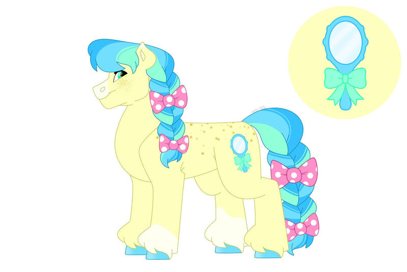 Size: 1280x854 | Tagged: safe, artist:itstechtock, derpibooru import, oc, oc:ribbons and bows, earth pony, pony, female, image, jpeg, magical lesbian spawn, mare, offspring, parent:apple cider, parent:ms. peachbottom, simple background, solo, white background