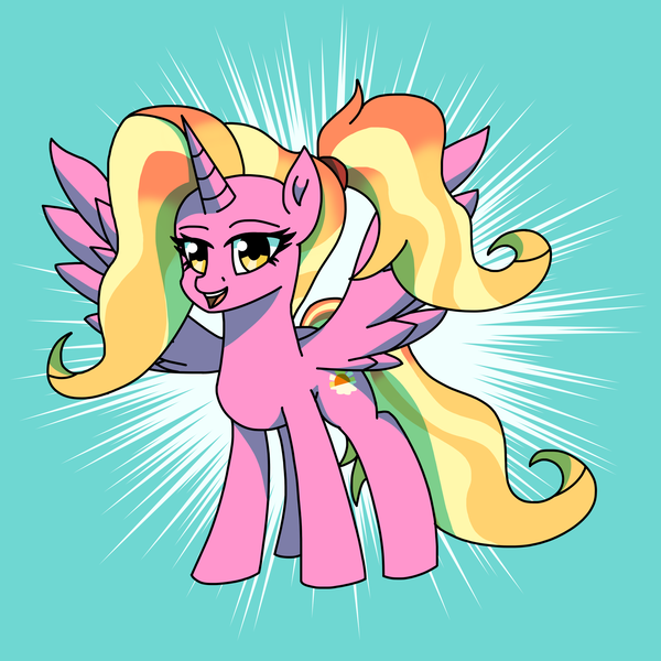 Size: 2000x2000 | Tagged: safe, artist:artevi, derpibooru import, luster dawn, alicorn, pony, alicornified, atg 2022, horn, image, lustercorn, newbie artist training grounds, png, race swap, solo, spread wings, wings