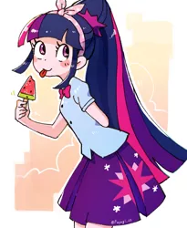 Size: 2400x2928 | Tagged: safe, artist:fuyugi, derpibooru import, sci-twi, twilight sparkle, human, :p, cute, food, high res, human coloration, humanized, image, png, solo, tongue out, twiabetes, watermelon